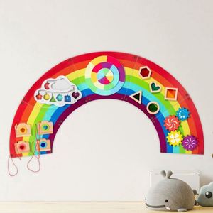 Toddlers Boys Girls Activities Games CPC Busy Board Wall Toy <b>Wooden</b> <b>Rainbow</b> Sensory Board <b>Rainbow</b> Sensory Wall Panel - Product Image 3