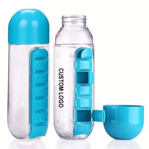 Botella de Agua Portátil Multifuncional de Plástico con Compartimento para Pastillas, Color Personalizado, Venta Caliente 2024 - Product Image 1