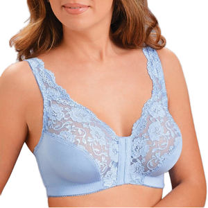 Womens Plus Size Sports <b>Bra</b> <b>Front</b> <b>Closure</b> Wirefree Breathable Lace Design - Product Image 1