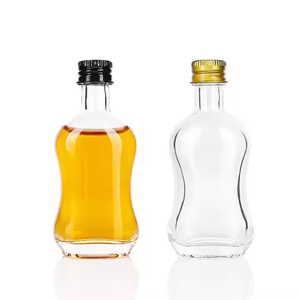 Botella de Vidrio Flint Redonda de 50 ml, Económica y Creativa, para Ginebra, Whisky, Brandy, Vodka y Otras Bebidas Alcohólicas, con Corcho - Product Image 1