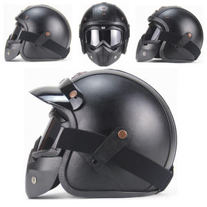Casque de <span class=keywords><strong>moto</strong></span> rétro avec <span class=keywords><strong>masque</strong></span> 3/4, demi-visage en <span class=keywords><strong>cuir</strong></span>, casque classique, <span class=keywords><strong>Vintage</strong></span> - Product Image 2