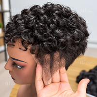 Perruque Pixie Bouclée 360 HD Lace Frontale Complète en Cheveux Humains Naturels, Perruque Sans Colle en Dentelle Frontale HD Transparente, Dentelle Suisse