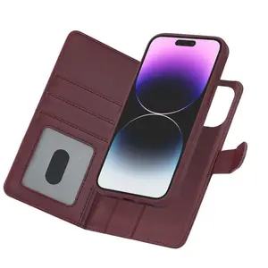 Brieftaschenetui für iPhone 15 Pro Max PU Leder-Klappe-Abdeckung 2 in 1 magnetische abnehmbare Lederfolio-Tui mit Karten-Schlitz Kickstand
