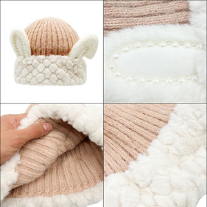 Cute Bunny Ear Knitted <b>Hat</b> For Women Pink Alpaca <b>Wool</b> Winter Warm <b>Beanie</b> With Faux Fur Earmuffs Korean Style - Product Image 1