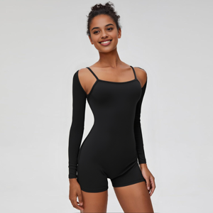 Haute qualité femmes vêtements été ensembles usine en gros mode mince sport décontracté jarretelles shorts ensemble combinaison pour dames - Product Image 5