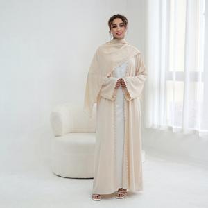 Abaya Loriya 2026 in Tessuto Nida con Pizzo Floreale, Abbigliamento Islamico per Donne, Abaya Aperta, Vestito Musulmano Femminile, Cardigan Abaya con Hijab - Product Image 5