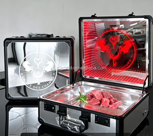 Logo personalizzato LED specchio illuminato di manzo valigia porta carne scatola valigetta bistecca glorificatore vetrina per <span class=keywords><strong>Miami</strong></span> Beach Steakhouse - Product Image 2