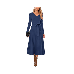 Abito Maglione Autunnale da Donna a Maniche Lunghe in Maglia, Personalizzato OEM, con Pieghe e Cintura in Vita, in Misto <span class=keywords><strong>Lana</strong></span> Stile Europeo e Americano 2026 - Product Image 4