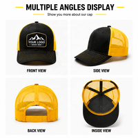 Gorra Trucker de Moda con Malla y Costuras en Contraste Negro y Amarillo, de Perfil Alto y Estructurada, con Logotipo Personalizado, Promocional