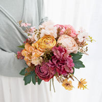 Vente flash - Bouquet de fleurs artificielles en soie rose et orange réalistes et modernes, centre de table pour décoration de mariage