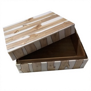 Sophisticated Home Office Jewelry Storage Boxes Elegant Wood and White Resin Inlay Stylish Home Decor Wooden <b>Box</b> for keepsake - Product Image 1