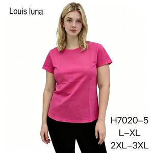 HDJ Abbigliamento Donna T-shirt Estiva Traspirante a Girocollo a Maniche Corte in Cotone Casual Taglie Forti Rosa Cipria H7020-5 - Product Image 1