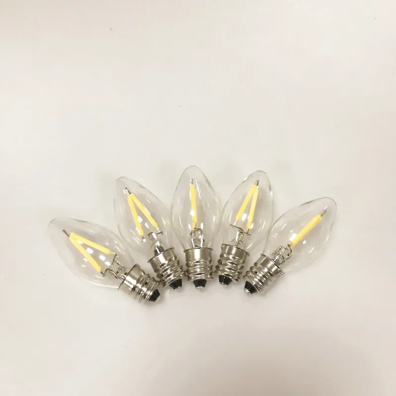 C7 E12 Base Clear Glass LED Warm White Christmas Replacement Night Light Bulbs Commercial Grade Small Candle LED Filament Bulb
