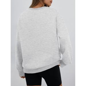 Women's Oversized Crewneck Sweatshirt Drop Shoulder Cotton Blend Knitted Long Sleeve Breathable Regular Length <b>Top</b> Fall <b>Winter</b> - Product Image 3