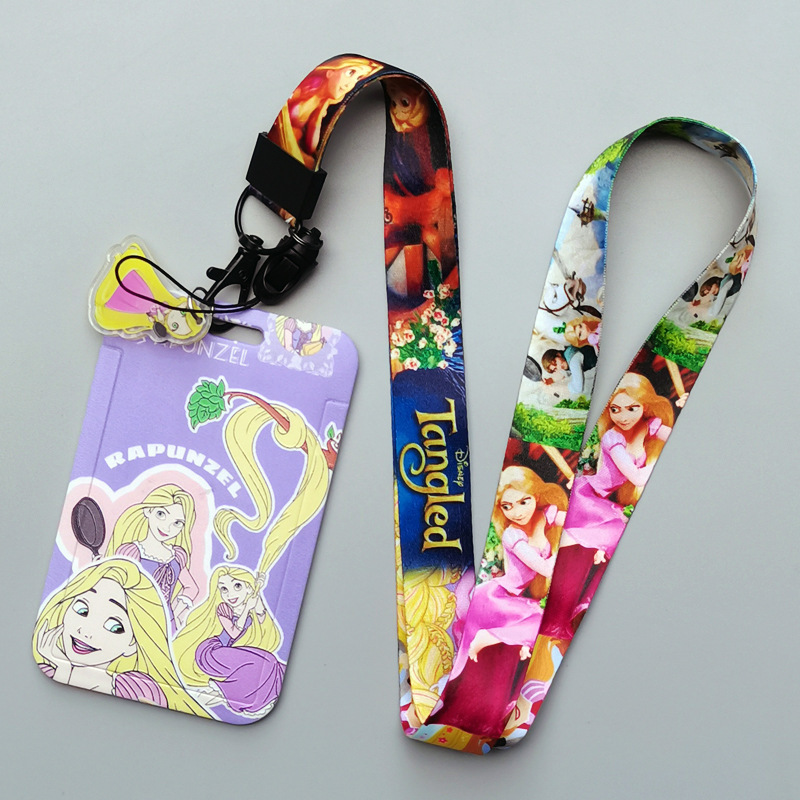 Newest Lovely Cartoon Princess Snow White Ariel Card Holder Phone Neck Lanyard Custom ID Badge Anti-Lost Plastic Card Case Cover Image 4