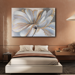 <span class=keywords><strong>Peinture</strong></span> à l'huile abstraite dorée florale peinte à la main sur toile <span class=keywords><strong>de</strong></span> lin 300g Décoration murale contemporaine pour la maison Taille personnalisée Fleur - Product Image 2