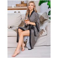 Pijama de seda de hielo fresco con estampado de letras de lujo para mujer, cárdigan de manga corta, bata informal para mujer, ropa de casa, bata de noche