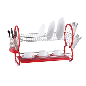 Foldable Non-Slip Anti Rust 2 Tier Stainless Steel Dish Drying Rack Kitchen Dish Rack For Utensils Storage Dish And Drainboard