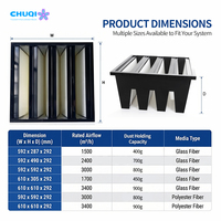 Filter HEPA V Cell Langsung dari Pabrik, Kelas H13 H14, Kapasitas Penahan Debu 800 g, untuk Rumah Sakit, AHU, Kustomisasi OEM ODM, Filter Mini-pleated