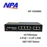 Switch PoE ANPA AP-1024MN AI de 4 Puertos 10/100Mbps con 2 Puertos Uplink, 4 BT60W, Extensión de 250m, 1.6Gbps QoS para Cámaras IP CCTV