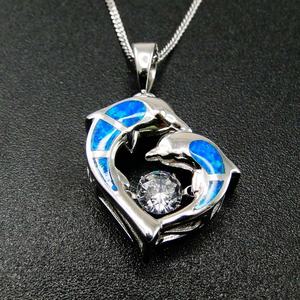 สร้อยคอจี้เพชรสีเงินสเตอร์ลิงพร้อมจี้โอปอลสีฟ้าและชุบทอง/โรเดียมสำหรับเป็นของขวัญ925 - Product Image 5