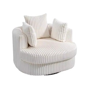 Fauteuil pivotant en velours côtelé crème avec rotation à 360 degrés pour salon, fauteuil individuel - Product Image 5