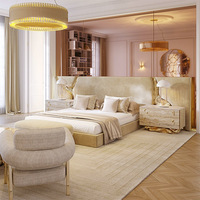 Cama Matrimonial de Lujo para Dormitorio Principal, Diseño de Alta Gama, con Marco de Madera Tapizado en Cuero Esmerilado Dorado