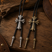 1 pièce – Cravate Bolo réglable vintage style western gothique avec pendentif en alliage de zinc et cordon en cuir PU pour hommes et femmes
