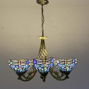 LongHuiJing Tiffany <b>Chandelier</b> <b>Lights</b> Blue Dragonfly Baroque Victorian Style Stained Glass Lamp for Dining Room Home Decor - Product Image 4