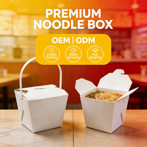 Premium Noodle Box Paperboard Square <b>Takeaway</b> <b>Container</b> With Handle Custom Printing Four-Color Design Self Erecting Food Grade - Product Image 1