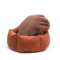 Nid d'animal de compagnie rond d'intérieur surélevé avec coussin en similicuir et peluche pour chats et petits chiens – Lit pour animaux de compagnie