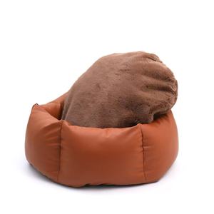 Nid d'animal de compagnie rond d'intérieur surélevé avec coussin en similicuir et peluche pour chats et petits chiens – Lit pour animaux de compagnie - Product Image 6
