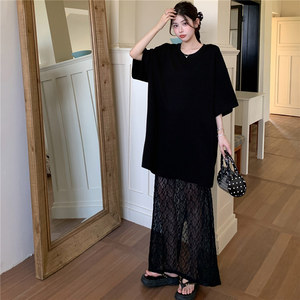 Haute qualité coréen plaine Maxi <span class=keywords><strong>robe</strong></span> surdimensionné longs <span class=keywords><strong>t</strong></span>-shirts décontracté é<span class=keywords><strong>t</strong></span>é Sexy plaine Patchwork dentelle <span class=keywords><strong>t</strong></span>-<span class=keywords><strong>shirt</strong></span> robes pour les femmes - Product Image 4