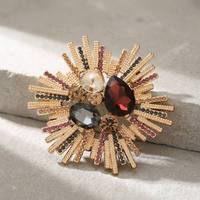 Broche vintage en strass, motif soleil, dorée, en alliage de cristal, de luxe, pour femme, vente en gros