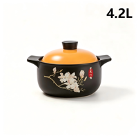 Casserole en céramique noire de 4,2 L avec couvercle floral à fleurs d'oranger, diamètre 23 cm, résistante aux hautes températures, passe au lave-vaisselle, compatible avec les cuisinières à gaz