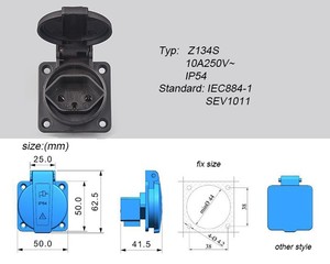 Znpon không thấm nước Swiss tường Ổ cắm điện <span class=keywords><strong>10A</strong></span> 250V tường Ổ cắm ổ cắm ổ cắm nặng 3pin Swiss ổ cắm với bìa T13 z134s - Product Image 3