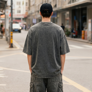 Heavyweight Cotton Drop Shoulder Tshirt Vintage Pigment Dyed Plain Blank Tee Distressed Frayed <b>Collar</b> Streetwear Unisex <b>T</b> <b>Shirt</b> - Product Image 3