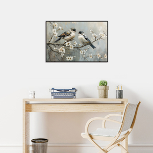 Un duo d'oiseaux parmi les fleurs, impression artistique originale encadrée moderne, impression numérique <span class=keywords><strong>aquarelle</strong></span>, 40x50cm - Product Image 3