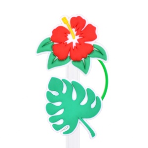 Accessoires de bar décoratifs de haute qualité en PVC, caoutchouc souple et silicone, de la série Plantes Tropicales, en forme de chapeau de paille, couvre-paille anti-poussière - Product Image 6