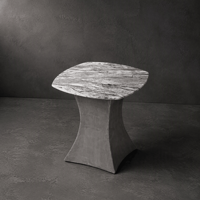 Table d'appoint moderne en marbre artificiel avec base en piédestal finition ciment pour les intérieurs de maisons et d'hôtels, personnalisable