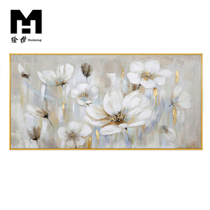Decorazioni per la casa <span class=keywords><strong>fiori</strong></span> bianchi dorati astratti pittura a olio fatta a mano <span class=keywords><strong>su</strong></span> <span class=keywords><strong>tela</strong></span> immagini a parete dipinte a mano grande arte della parete - Product Image 1