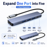 Hub USB C 5 en 1, HDMI 4K 60Hz, 100W PD, Estación de Acoplamiento Tipo C, Adaptador Multipuerto de Aluminio, Divisor para Laptop MacBook