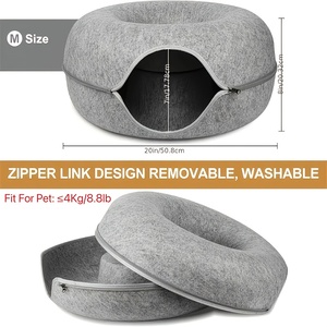 Cama túnel de fieltro para gatos con diseño de donut, cueva para gatos con cremallera desmontable, juguete interactivo peekaboo, nido para mascotas resistente a los arañazos para gatos de interior - Product Image 2