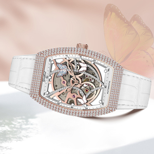 Reloj Mecánico con Incrustaciones de Piedras Brillantes de Moda, 265 Piezas, Caja de Acero Inoxidable Pulido, Resistente al Agua 50 ATM, Correa de Cuero Vacuno - Product Image 3