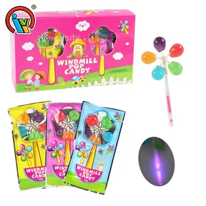 Factory fruit flavor windmill shape fluorescent glow stick lollipop candy supplier