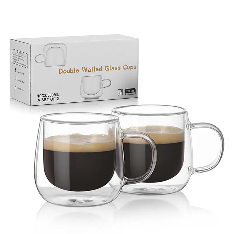 10oz Set of 2 Double Wall Insulated Glasses Coffee Mugs Set
