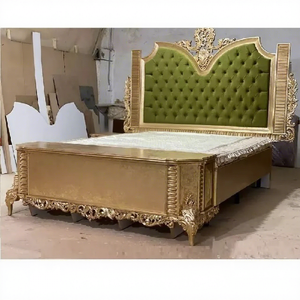 Cama de Madera Tallada a Mano con Diseño Exquisito, Compre una Cama de Madera de Teca con Acabado Dorado, Cama de Mariposa, Cama King Size de Madera Maciza Tallada a Mano - Product Image 1