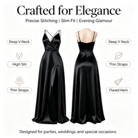 Robe de soirée longue en satin pour femme, à fines bretelles, col en V, avec traîne et fente haute, pour soirée formelle ou demoiselle d'honneur, multicolore