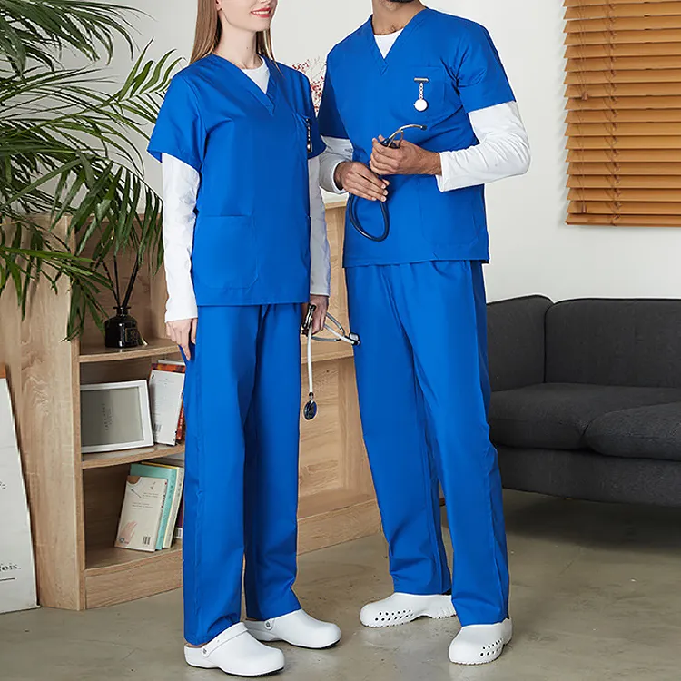 Factory Supplied Poly Cotton Hospital Doctor Working Clothes Dental Clinic Scrubs Royal Blue Nursing Uniforms Scrub Suit Designs