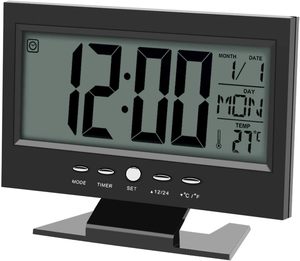 Réveil de bureau électrique à grand écran LCD, économique, avec rétroéclairage à commande vocale, fonction snooze, calendrier et température pour le bureau - Product Image 2